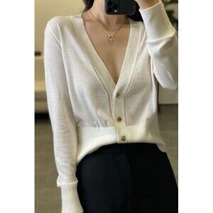 Juicy Couture Cardigan Top LS V-neck Sz XS  Lightweight Gold Buttons Emblem